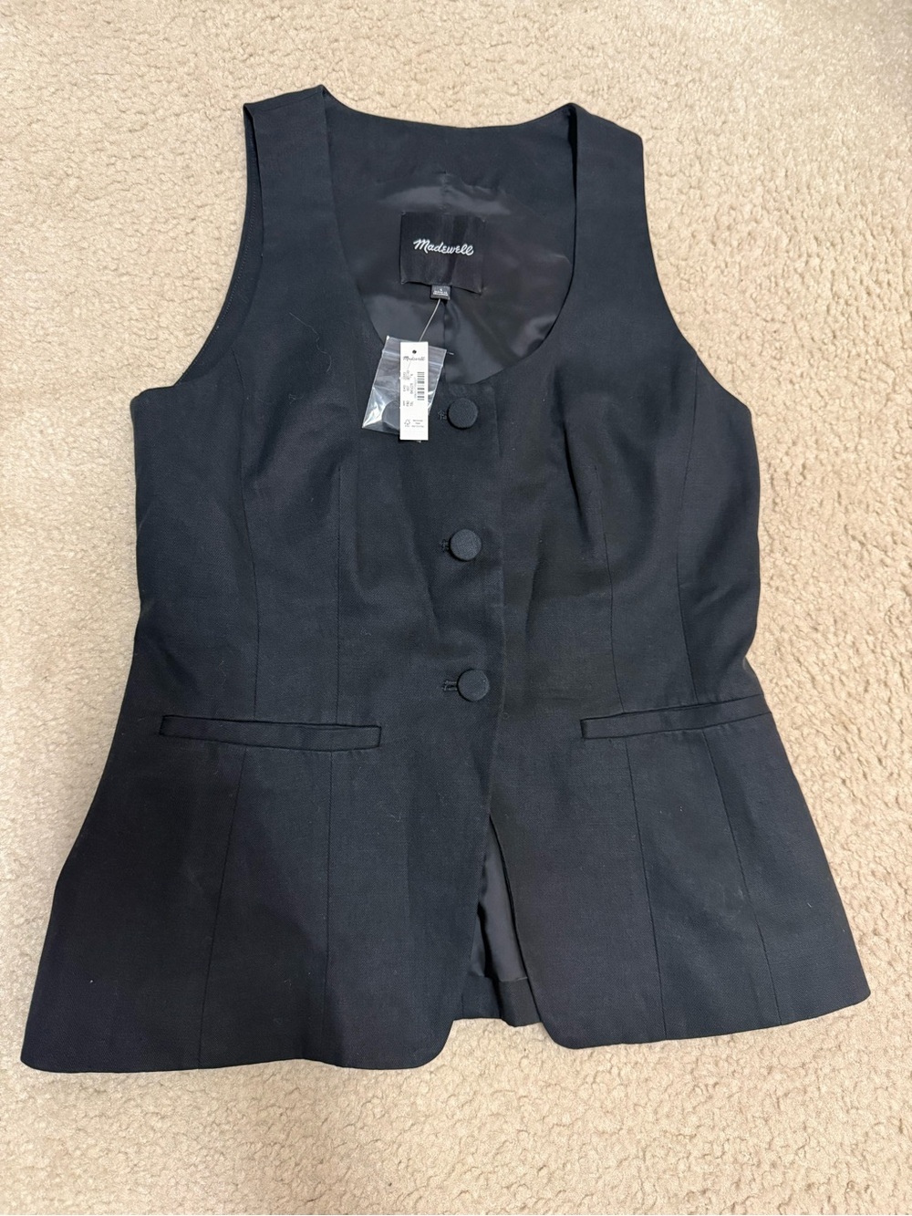 Madewell Black Tailored Button Front Vest NWT